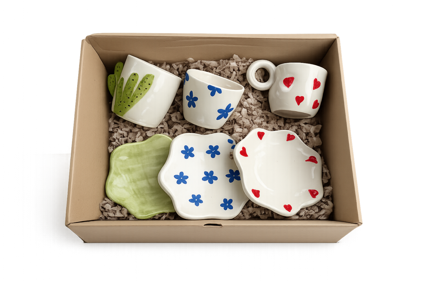 Coffret de céramiques artisanales fleuries